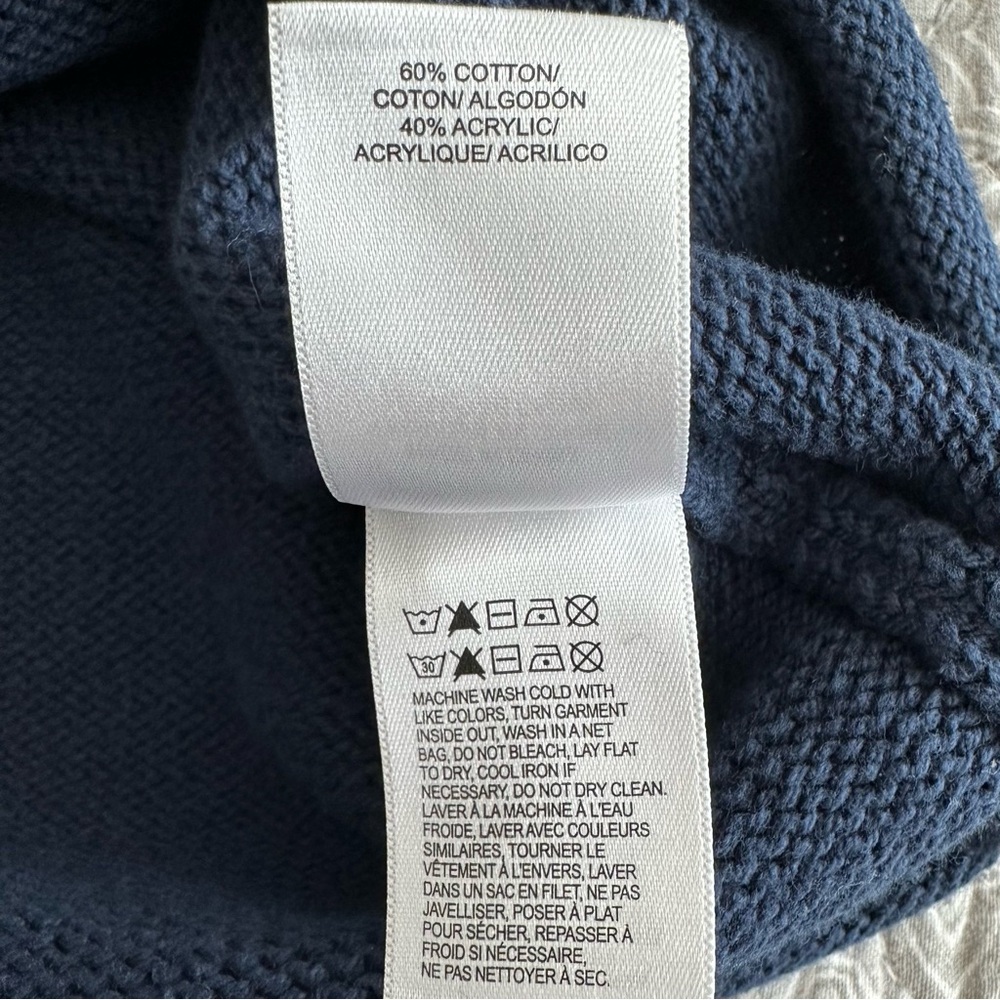 Lucky Brand Navy Blue Crop Sweater with Lucky Clover Graphic Rolled Hem Size L - Picture 8 of 8